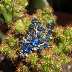 Silver Blue Crystal Brooch